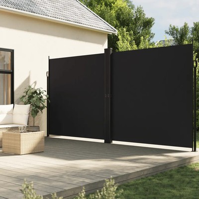 Einziehbare Seitenmarkise schwarz 200x600 cm PU beschichtet Polyester Stahlgestell EasyFit