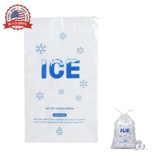 100 PACK 10 lb. Plastic Ice Bags with Cotton Draw String 12 x 21 Inch Heavy-Duty
