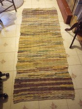 Woven Rag Rug, Vintage, Multicolor/Brown, 68" X 28"