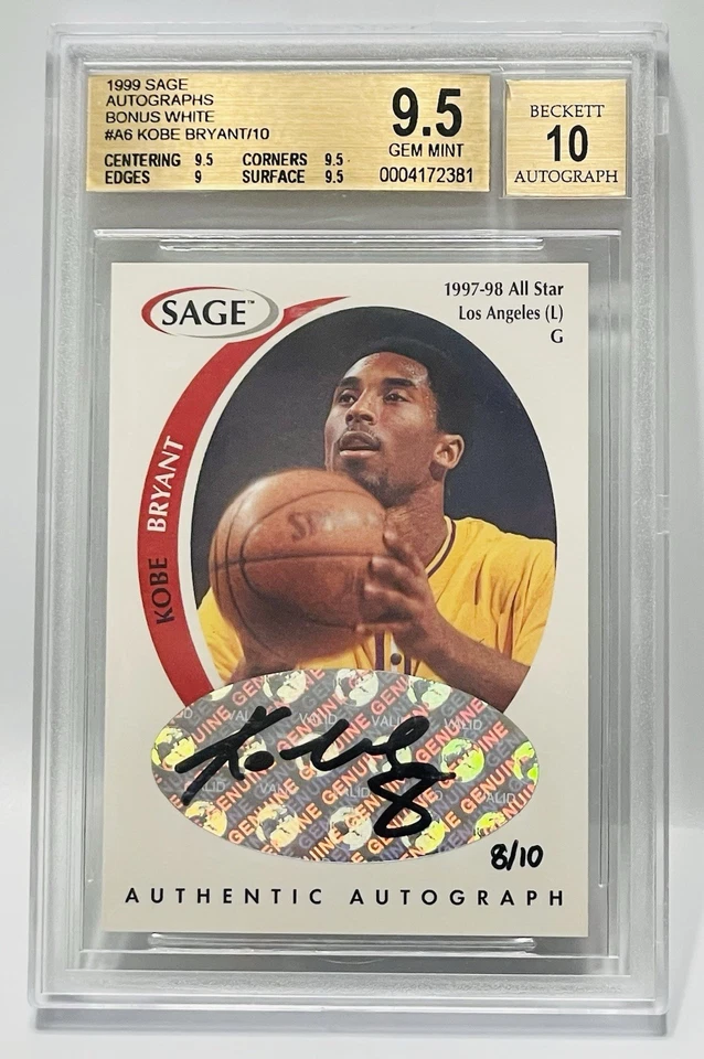 Kobe Bryant *8/10* Auto 1999 Sage Autographs White Becket 9.5 | 10 #A6 Lakers - Image 2 of 3