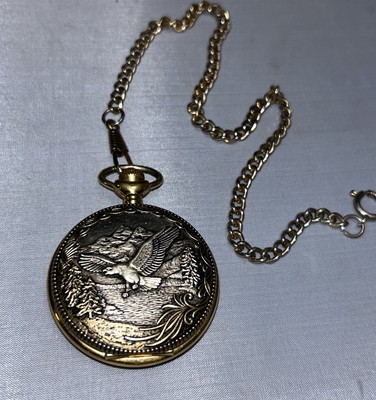 MAJESTRON QUARTZ POCKET WATCH EAGLE E PLURIBUS UNUM ~read