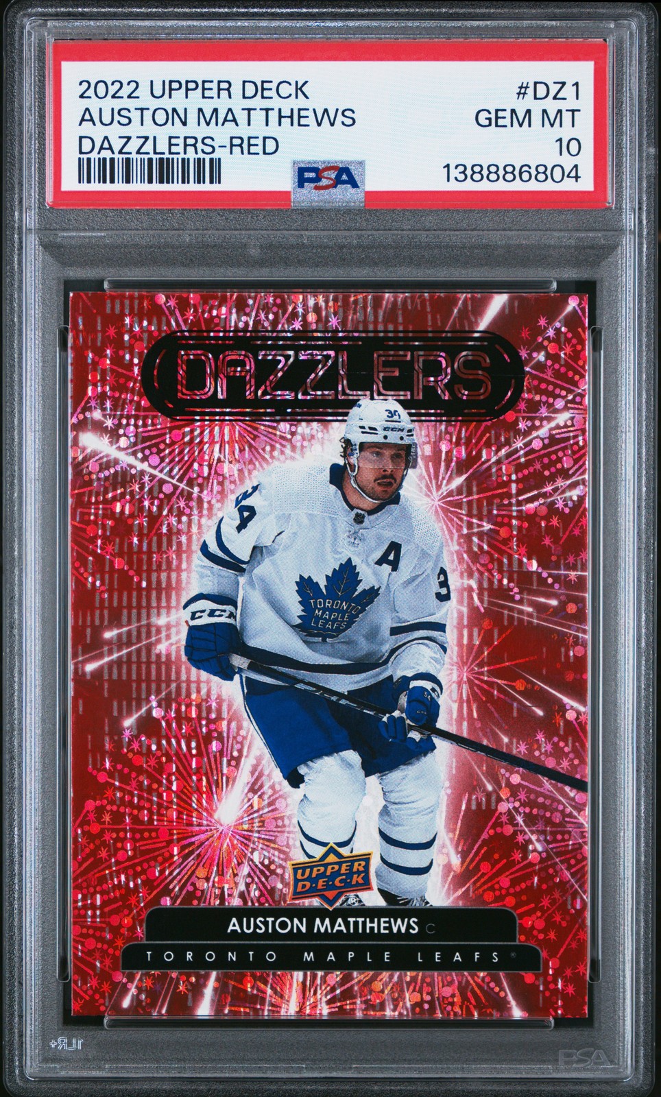 2022 Upper Deck Auston Matthews (Dazzlers-Red) #DZ1 PSA 10 Toronto Maple Leafs