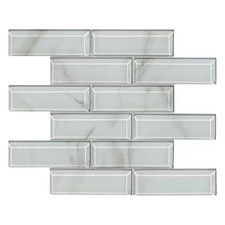 Ivory Amber Beveled 12X12 In. Glossy Glass Subway Mosaic Wall Tile with Soft Mar