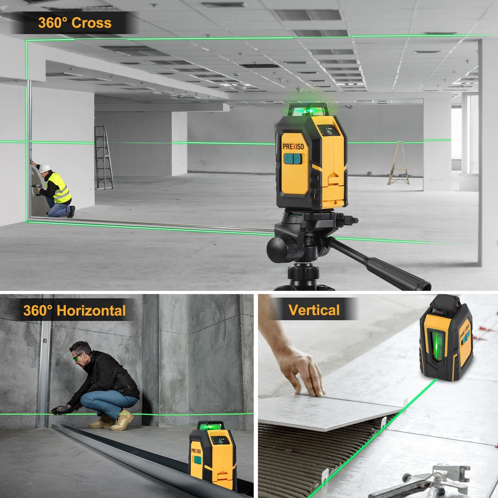 360° Laser Level with Tripod, 100Ft Self Leveling Cross Line Laser- Green Hor...