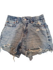 American Eagle Jean Shorts Womens Size 00 Blue Light Wash Denim Distress Relaxed