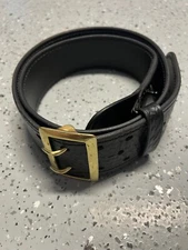 Aker Black Leather Duty Belt B01-42  Size 42 Basketweave w/ Brass Buckle - NEW