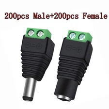 200 Pair DC Power Jack Plug Male and Female 2.1 x 5.5mm Adapter Barrel Connector