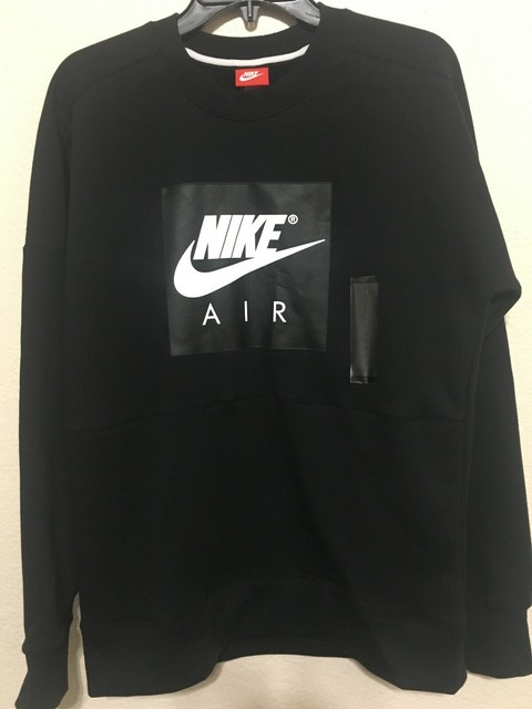 NWT MEN'S NIKE AIR AT5253 010 FLEECE CREW SPORT TOP SWEATER BLACK/WHITE $75 | eBay