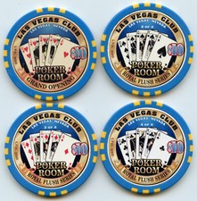  10 Las Vegas Club Royal Flush Set of 4 LE Chips Downtown Las Vegas 2001 Obsolet