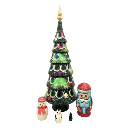 14inch Tall Christmas Tree Santa Nesting Dolls Handcrafted Set for Holiday Gift - Picture 3 of 7