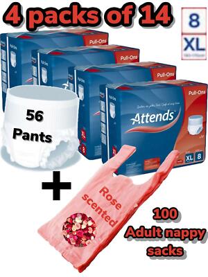 Attends Pull Ons 8 EXTRA LARGE 4 Packungen à 14 Windeln Hosen für Erwachsene XL Pull Up
