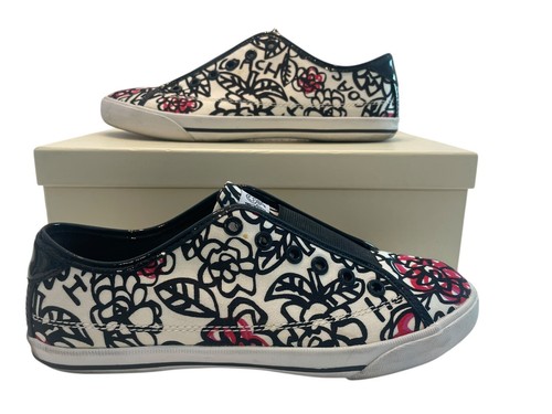 $135 Coach Poppy Graffiti Black Pink Floral Slipon Tennis Sneakers Shoes 8M 2ZA