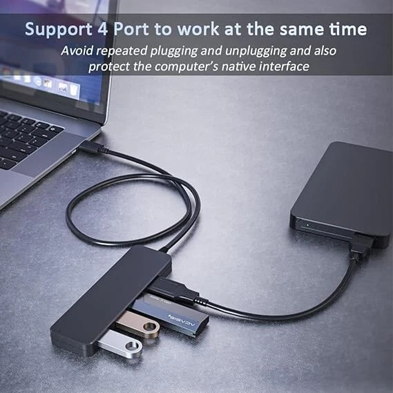 4-Port USB 3.0 Hub for Laptop, Flash Drive & HDD Expansion