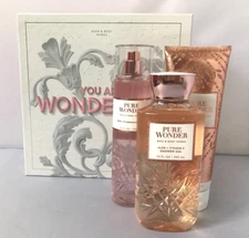 BATH & BODY WORKS PURE WONDER BODY MIST LOTION & SHOWER GEL GIFT BOX SET OF 3