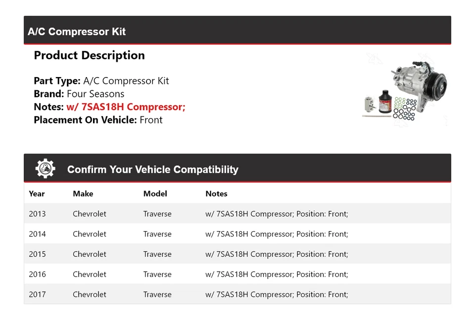 Kit de compresor de aire acondicionado delantero para Chevrolet Traverse 2013-2017 4 estaciones 2014 2015 Foto 2 de 4