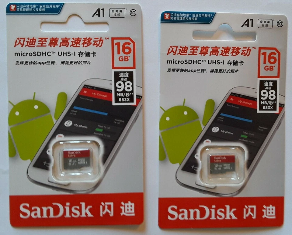 Sandisk Micro SD 16GB 98MB FREE FAST SHIPPING FROM CA. USA $12.99- 2PK - Image 3 of 4