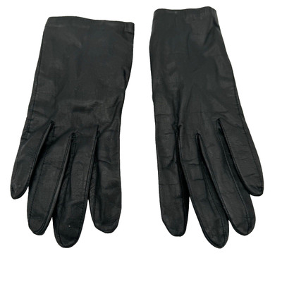 Vintage Genuine Leather Gloves Women's Black Tricot Lined Size Large
