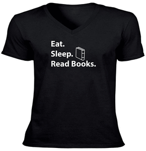Reading-Unisex-Vneck-Tee-T-Shirt-Mens-Women-Shirt-Gift-Book-lovers-Eat-Sleep