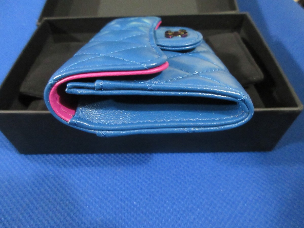 Chanel Flap Card Holder Rare Blue & Fuchsia Combo Iridescent