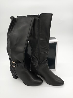 womens wide calf leather dress boots Women's Slouchy Knee High Boots Chunky Heel Buckle Winter Long Boot Extra  Wide Calf Dress Work Shoes