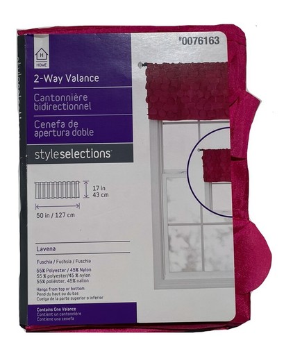 Style Selections Lavena Fuschia 2-Way Back Tab Valance 50” x 17” Hot Pink - Picture 3 of 9