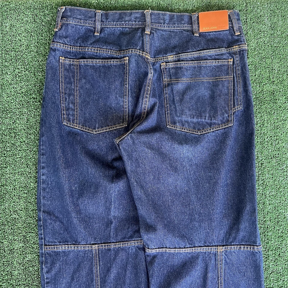 Vintage Y2K Sean John Baggy Wide-Leg Dark Blue Jeans 39x34.25" 21" Openings - Image 2 of 4