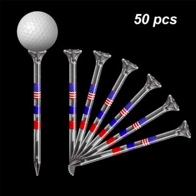 50Pcs Set 3 1/4'' Plastic Golf Tees with Big Cup USA American Flag 3.2inch High