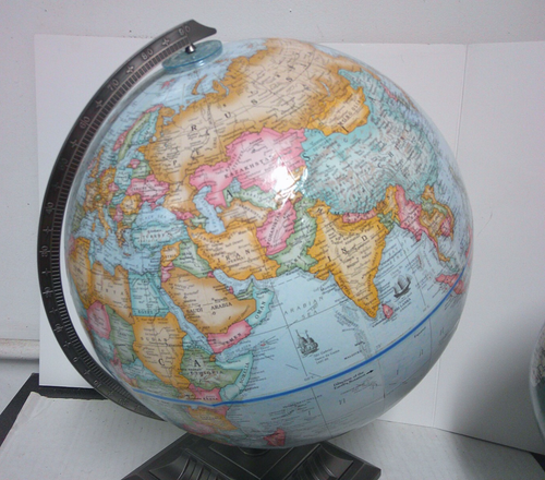 Replogle 12" Diameter World Classis Light Blue Globe Brushed Nickle Metal Base - Picture 7 of 9