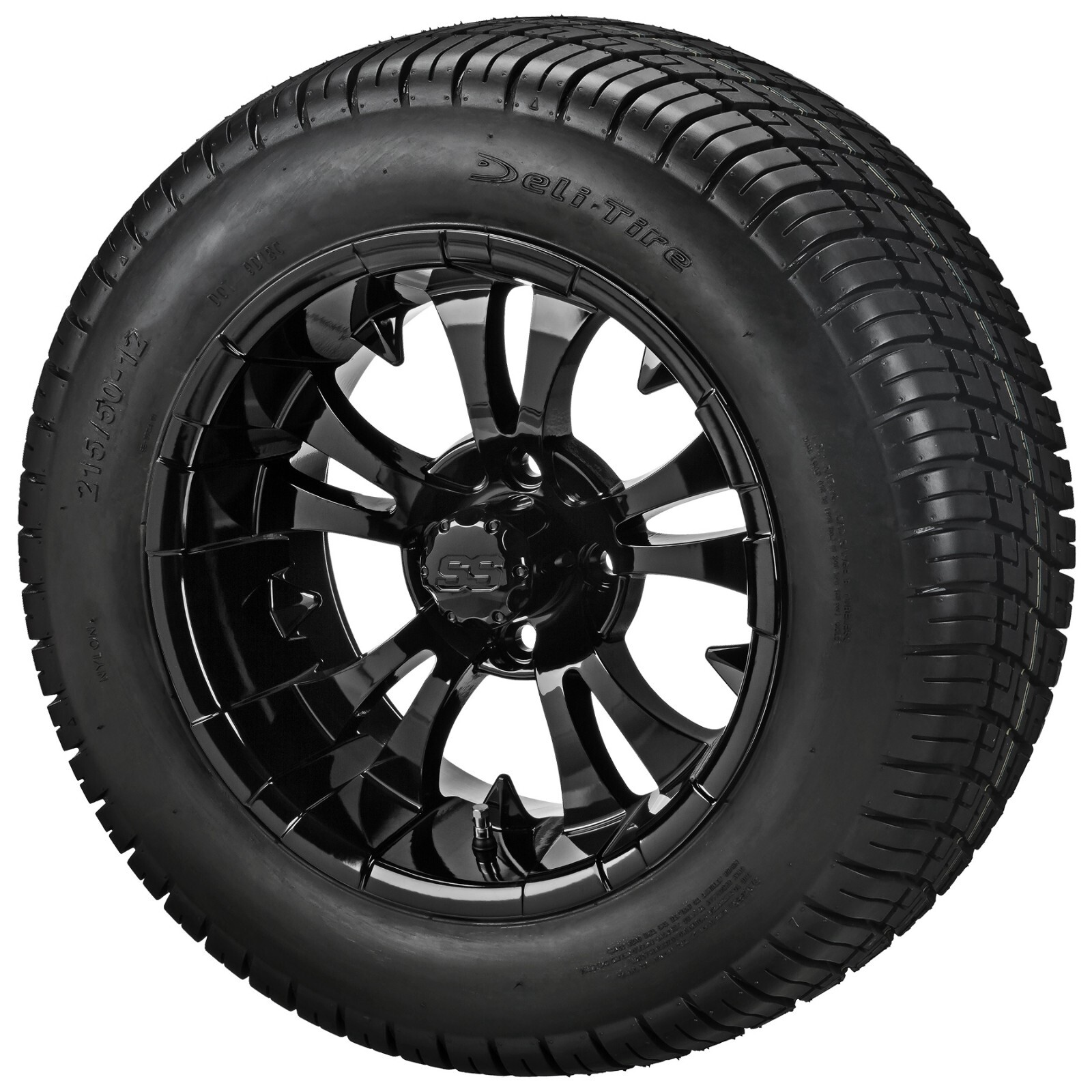Cart 215/50-12 Deli Street Tires On 12x7 Gloss Black Vampire