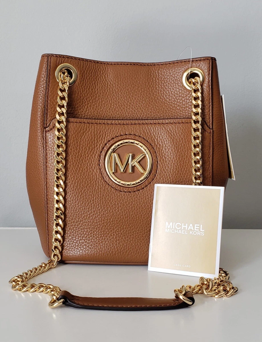 Michael Kors Brown Tan Leather Shoulder Bag with Gold Chain Detail