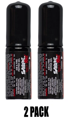 2 - SABRE RED Aim and Fire Pepper Gel Refill Canister 2 Pack UV Marking Dye USA