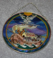 #7038 NOAH'S ARK HAND PAINTED GLASS DECOR 6.5" CIRCLE