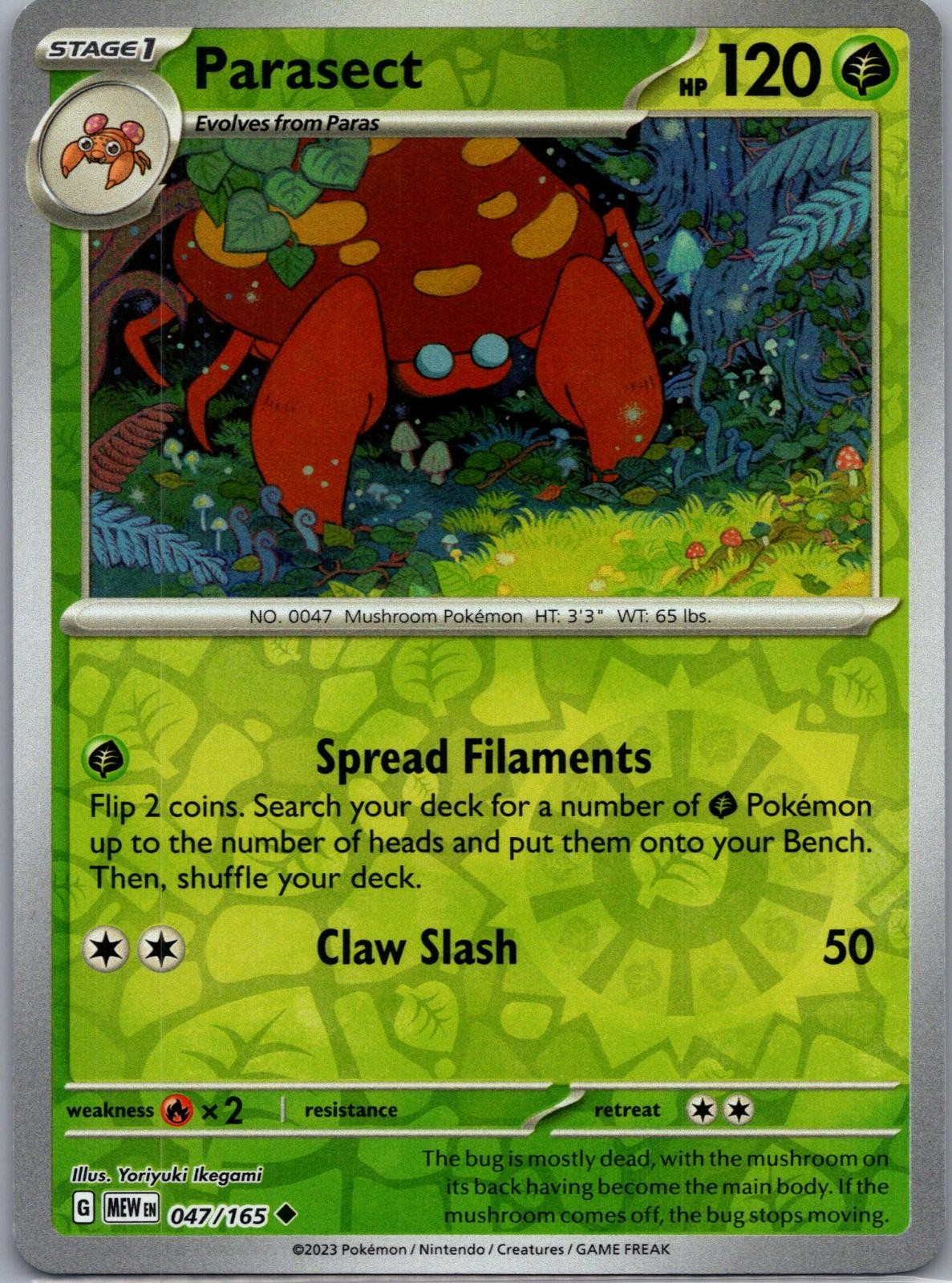 Parasect 047/165 Uncommon 151 Pokemon Reverse Holo Near Mint