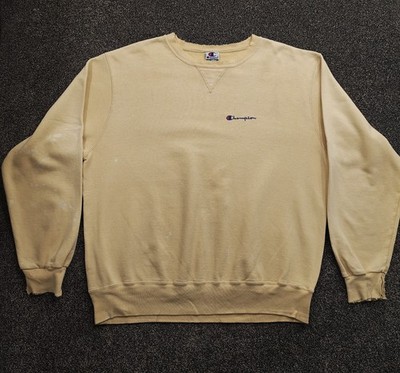 Vintage Champion Sweatshirt XL gelb distressed 90er Pullover gesticktes Logo