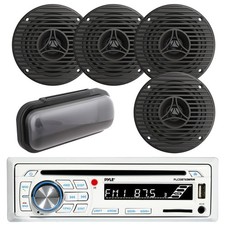 Pyle Bluetooth Marine CD Stereo Receiver, Cover, 4x 3.5" 75W Graphite Speakers