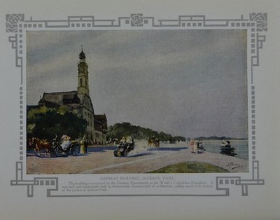 Antique Chicago Illinois Color Art Print German Building Jackson Park 1908