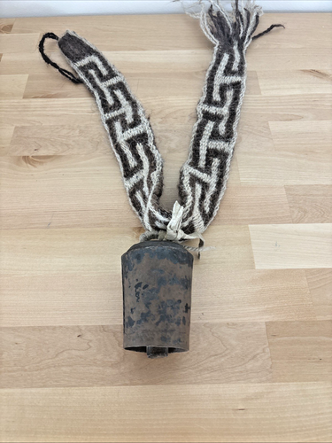 Vintage - Antike Yak Kuhglocke mit Wollgewebeband - Bild 1 von 14
