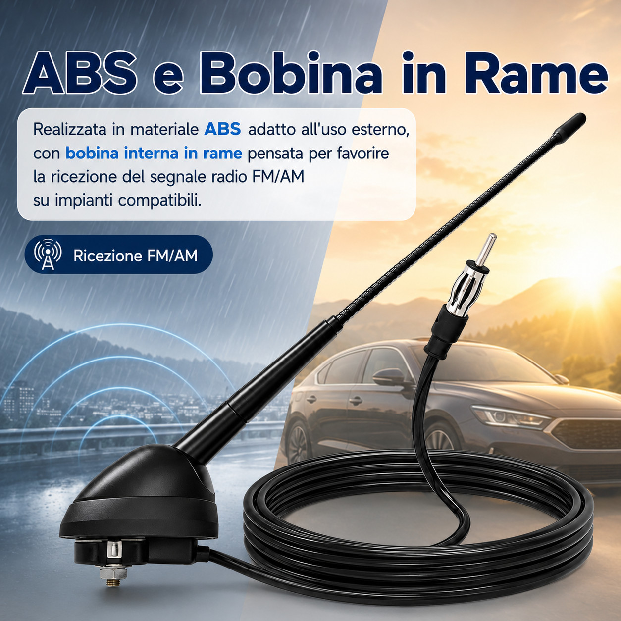 Antenna Autoradio FM/AM da Tetto Cavo 210 cm DIN Compatibile con Fiat, Lancia foto 6