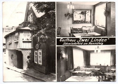 Postcard Gasthaus Zwei Linden Schmiedefeld am Rennsteig 1973