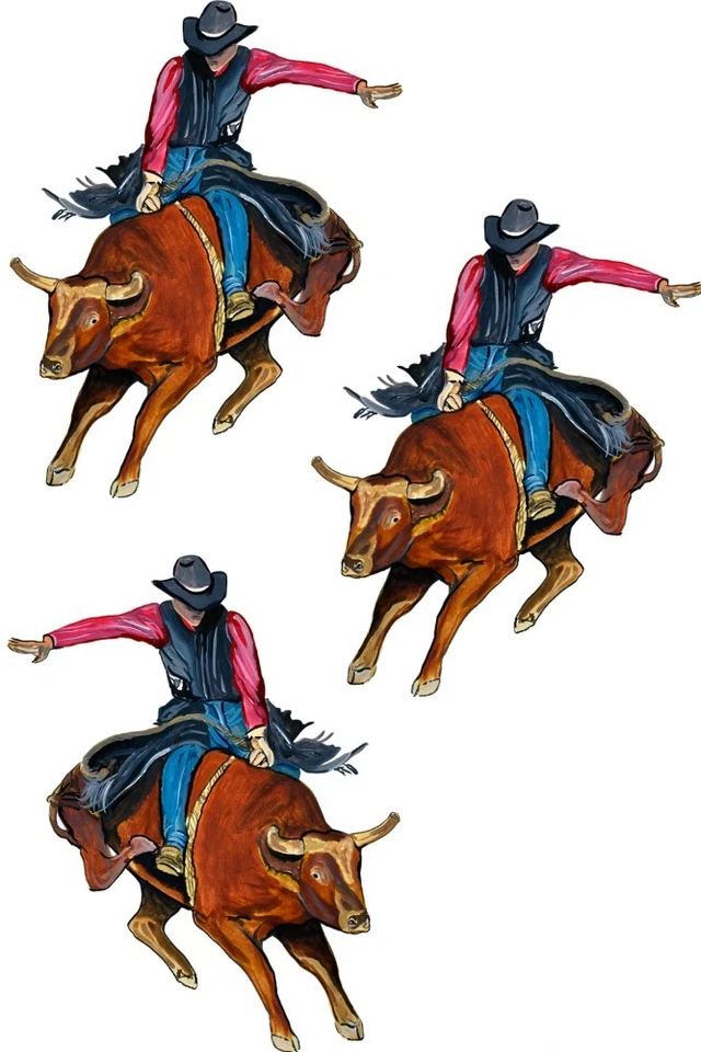 EASTARD BEACH DECALS Decal Vinyl Sticker Bull Rider - Minis Set of 3 Printed Vinyl Decals Made in USA