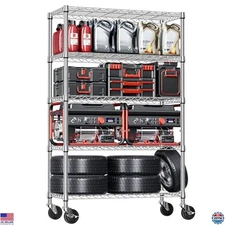 5-Tier Heavy Duty Storage Shelving Unit on Wheels, Adjustable Steel Rack, 1750
