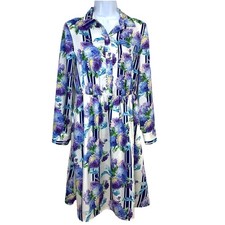 J Crew Floral Shirt Dress Long Sleeve Blue Purple Sz 2 Knee Length Casual Work
