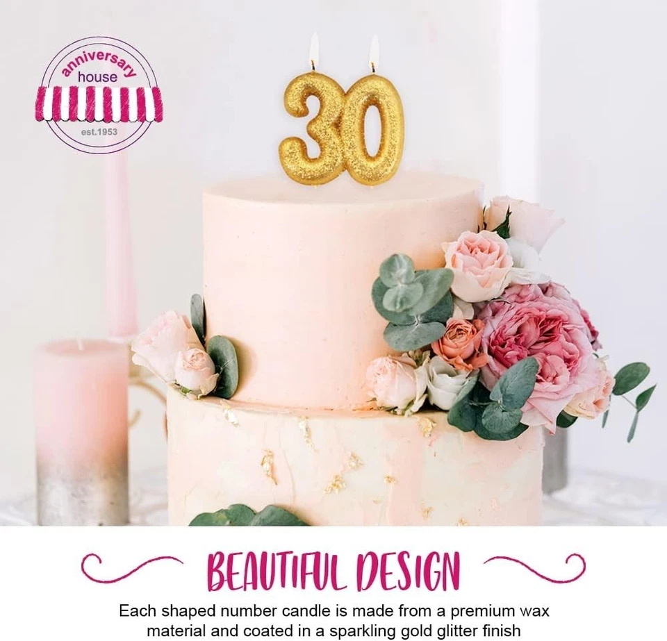Vela dorada brillante edad adorno de pastel fiesta de cumpleaños número celebración decoración Foto 2 de 4