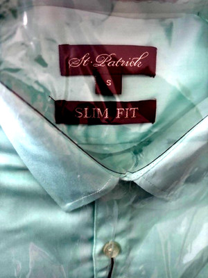 NWT PKG ST PATRICKS MENS DESIGNER LS DRESS SHIRT LT GREEN  SM SLIM FIT CONVERT