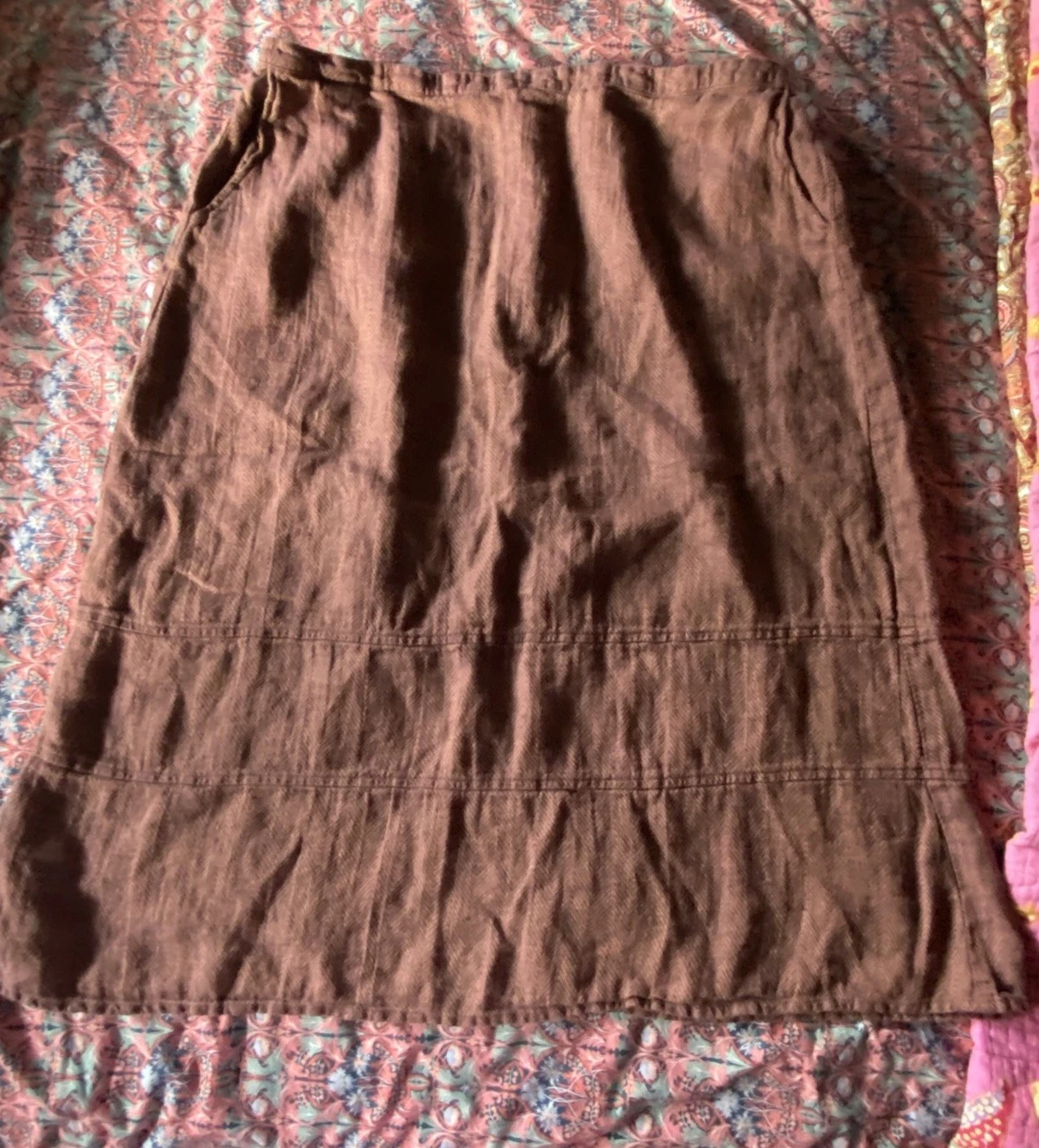 FLAX Linen Skirt Womens Sz 2G Brown Chevron Lagenlook Hippie Boho Pocket Texture
Opens in a new wind