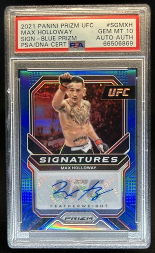 2021 Prizm UFC Max Holloway Signatures Blue Prizm Auto #/35 PSA 10 Authentic
