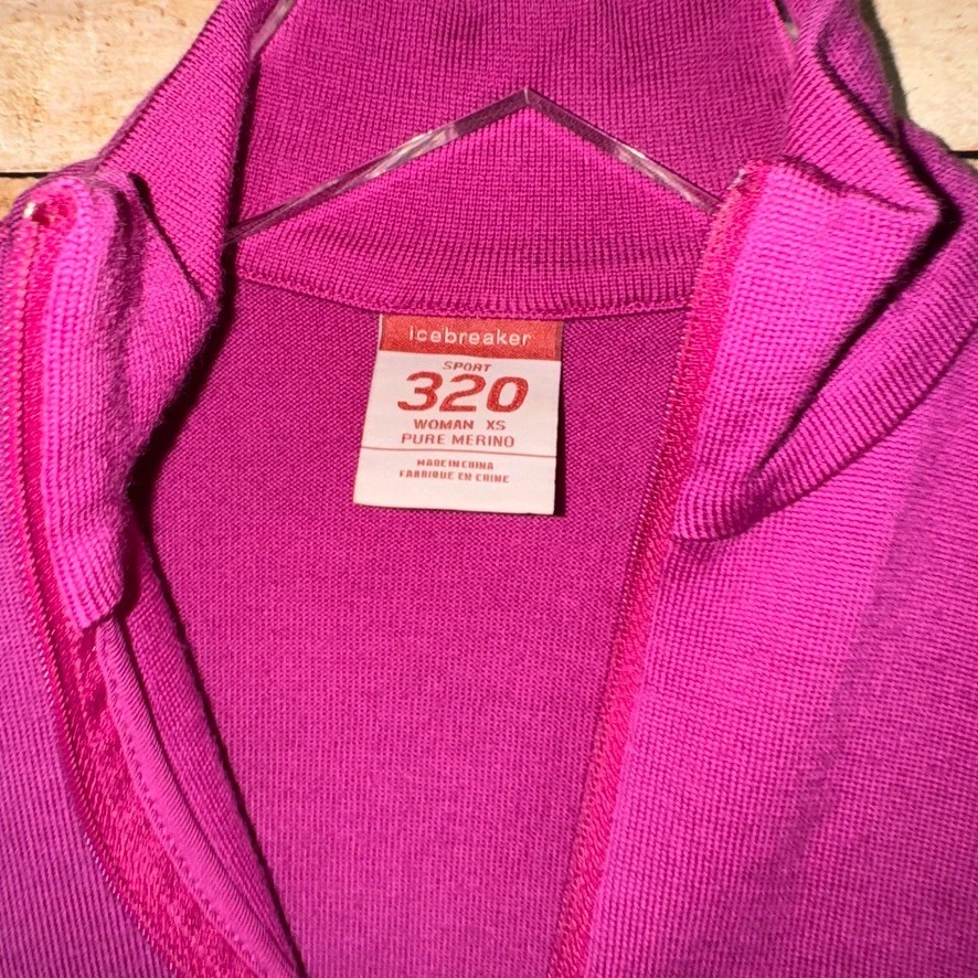 Pullover IceBreaker XS rosa brillante Merino Sport 320 lana cuarto cremallera para mujer Foto 2 de 4