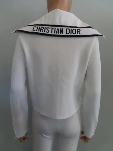 Giacca da pista Christian Dior bianca piqué nero bordo colletto marinaio F 36 US 4