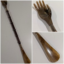 Vintage Wood Shoe Horn Back Scratcher Hand Horn Style Long Handle 20 Inch