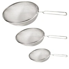 3 Pc Strainer Handle Fine Mesh Colander Sieve Flour Sifter Kitchen Food Drainer